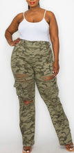 Load image into Gallery viewer, Plus Size Camo Cargo Distressed Straight Pants
