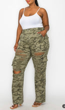 Load image into Gallery viewer, Plus Size Camo Cargo Distressed Straight Pants