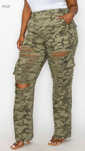 Load image into Gallery viewer, Plus Size Camo Cargo Distressed Straight Pants