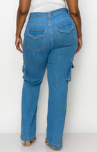 Load image into Gallery viewer, Plus Size Cargo Distressed Blue Jean Straight Leg Pants