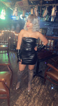 Load image into Gallery viewer, Strapless Leather Black Mini Bodycon Dress With Matching Gloves