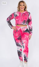 Load image into Gallery viewer, Plus Size Cropped Tie-Dye Fuchsia/Black Hoodie And Leggings Set