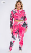 Load image into Gallery viewer, Plus Size Cropped Tie-Dye Fuchsia/Black Hoodie And Leggings Set