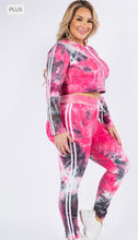 Load image into Gallery viewer, Plus Size Cropped Tie-Dye Fuchsia/Black Hoodie And Leggings Set