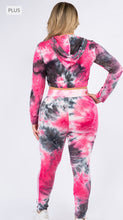 Load image into Gallery viewer, Plus Size Cropped Tie-Dye Fuchsia/Black Hoodie And Leggings Set