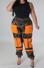 Load image into Gallery viewer, Plus Size High Waisted Camouflage With Orange Pockets Cargo Pants