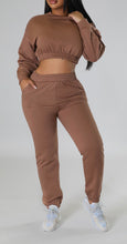 Load image into Gallery viewer, Comfy Brown Crop Top Jogger Set