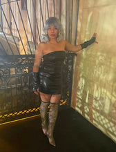 Load image into Gallery viewer, Strapless Leather Black Mini Bodycon Dress With Matching Gloves