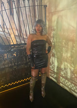 Load image into Gallery viewer, Strapless Leather Black Mini Bodycon Dress With Matching Gloves