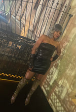 Load image into Gallery viewer, Strapless Leather Black Mini Bodycon Dress With Matching Gloves