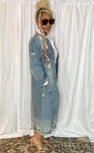 Load image into Gallery viewer, Med Wash Distressed Button Up Denim Long Jacket