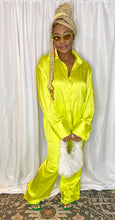 Load image into Gallery viewer, Neon Green Silk Long Sleeves Pant Set