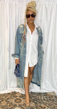 Load image into Gallery viewer, Med Wash Distressed Button Up Denim Long Jacket