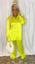 Load image into Gallery viewer, Neon Green Silk Long Sleeves Pant Set