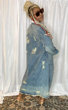 Load image into Gallery viewer, Med Wash Distressed Button Up Denim Long Jacket