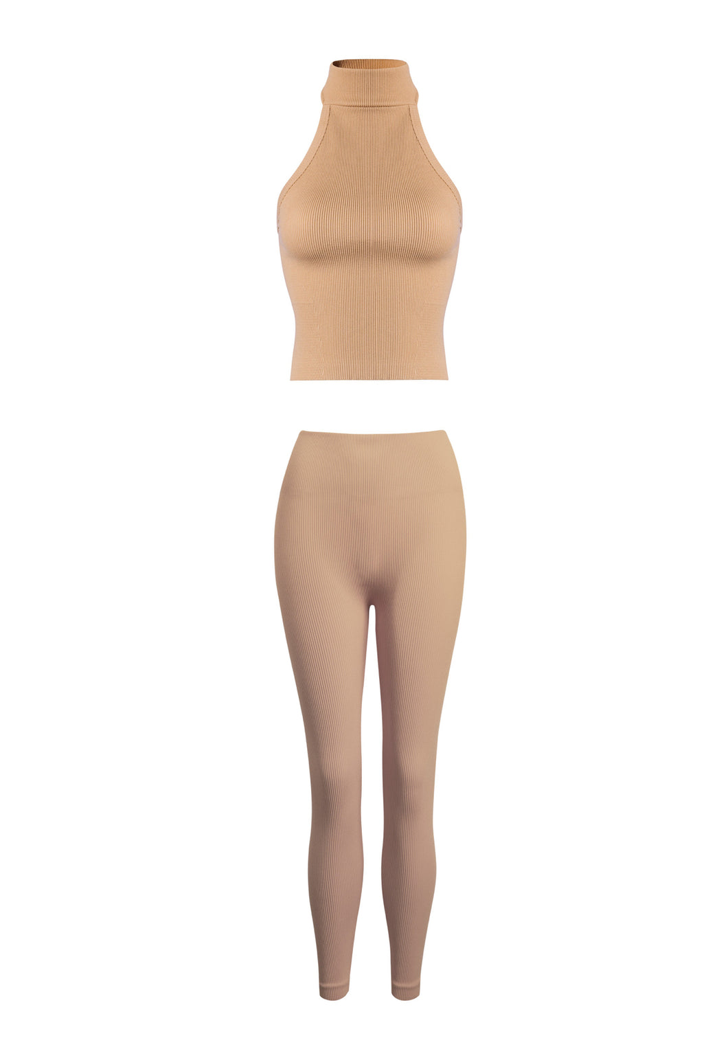Nude Ribble Racerback High Sleeveless Tank & Thick Ribbed Legging Set