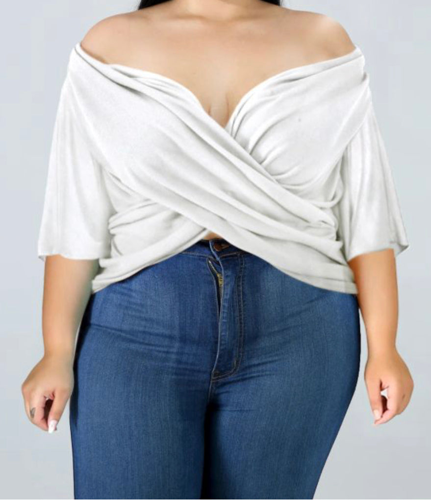 White Cross Over Irregular Bat Top