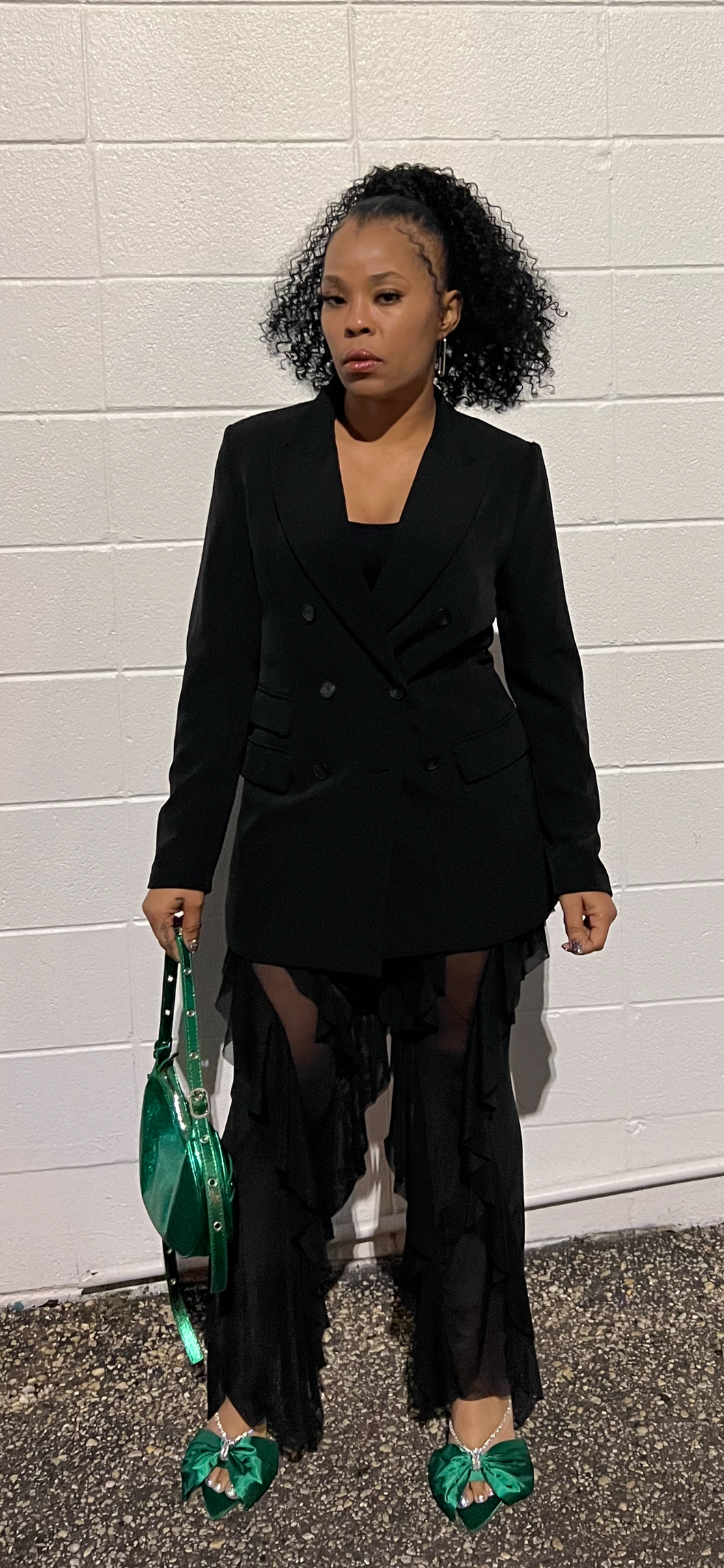 Black Mesh Ruffed Cover Up Pants